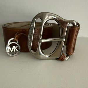 Michael Kors Brown Leather Belt with Silver Buckle